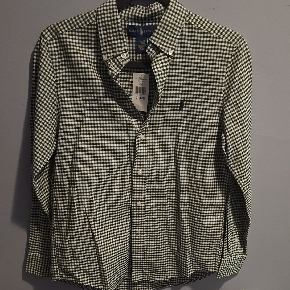 Ralph Lauren Boy's Forest Green and White Checkered Shirt